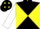 Black and yellow diabolo, white sleeves, black cap, yellow diamonds