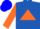 Royal blue, orange triangle, blue bars on orange sleeves, orange and blue cap