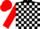 Black & white blocks, red sleeves, red cap