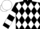 Black, white diamonds, white bars on sleeves, black and white cap