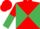 Red and emerald green diabolo, halved sleeves, red cap