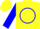 Yellow, blue 'n' in blue circle, blue sleeves, yellow cap