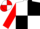 White & black quartered, red sleeves, white & red quartered cap