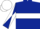 Dark blue, white hoop, diabolo on sleeves, white cap
