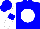 Blue, white ball, blue armlets on white sleeves, blue cap