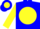 Blue, blue 'bk' on yellow ball, yellow sleeves