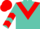 Turquoise, red triangular panel, red chevrons on sleeves, red cap