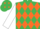Emerald green & orange diamonds, white sleeves, emerald green cap, orange diamonds