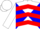 White, blue diagonal quarters, red 'p', red chevrons on white sleeves