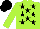 Lime green, black stars, lime green sleeves, black cap