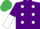 Purple, white spots, halved sleeves, emerald green cap