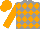 Grey and orange diamonds, orange sleeves and cap