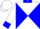 White and blue diagonal quarters, blue collar and cuffs, white cap