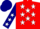 Red, white stars on navy blue sleeves, white stars on navy blue cap