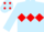 Light blue, red triple diamond, red spots on cap