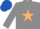 Grey, beige star, grey sleeves, beige star, royal blue cap