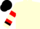 Cream, Black cuffs, Red hooped sleeves, Black cap