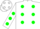 White, green dots