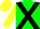Green, black cross sashes, black band on yellow sleeves, yellow cap
