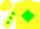 Yellow, green diamond framed 'c', green diamonds on sleeves