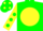 Green, Yellow disc, yellow sleeves, Green Spots, Green cap, Yellow spots