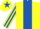 Yellow, royal blue stripe, striped sleeves and star on cap