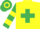 Yellow, emerald green cross belts, emerald green and yellow hooped sleeves and cap