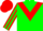 Green body, red chevron, red arms, green striped, red cap, green striped
