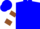 Blue, blue 'wrs' on brown and white mountains, white and brown hoops on slvs