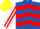 Royal blue, red chevrons, white and red striped sleeves, yellow cap