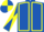 Royal blue, yellow seams, diabolo on sleeves, quartered cap