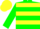 Green, yellow hoops, green sleeves, yellow cap