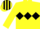 Yellow, black triple diamond, black armlet, striped cap