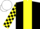 Black, yellow stripe, checked sleeves, white cap