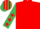 Red, emerald green sleeves, red stars, striped cap