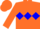 Orange body, blue triple diamond, orange arms, orange cap