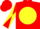 Red, yellow ball, red sleeves, yellow diabolo, red cap