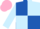 Royal blue and light blue (quartered), light blue sleeves, pink cap