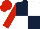 Dark blue and white (quartered), red sleeves and cap