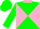 Hunter green and pink diagonal quarters, pink collar, pink band on green slvs