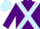 Purple, light blue cross sashes, light blue cap