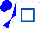 White, royal blue block frame, blue and white diagonal quartered sleeves, blue cap