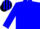 Blue, blue emblem in navy ball, navy stripes on sleeves