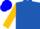 Royal blue, gold 'jp' in sky blue square, gold sleeves, blue cap