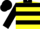 Yellow, black horseshoe and 'i', black collar, two black hoops and cuffs on sleeves, black cap