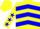 Yellow, blue chevrons, blue stars on sleeves