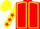 Red, yellow seams, yellow sleeves, red stars, yellow cap