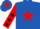 Royal blue, red star, red sleeves, black stars, royal blue cap, red star