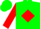 Green, green 'x' on white framed red diamond, red sleeves