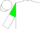 White, green circled green 'p', green and white halved sleeves